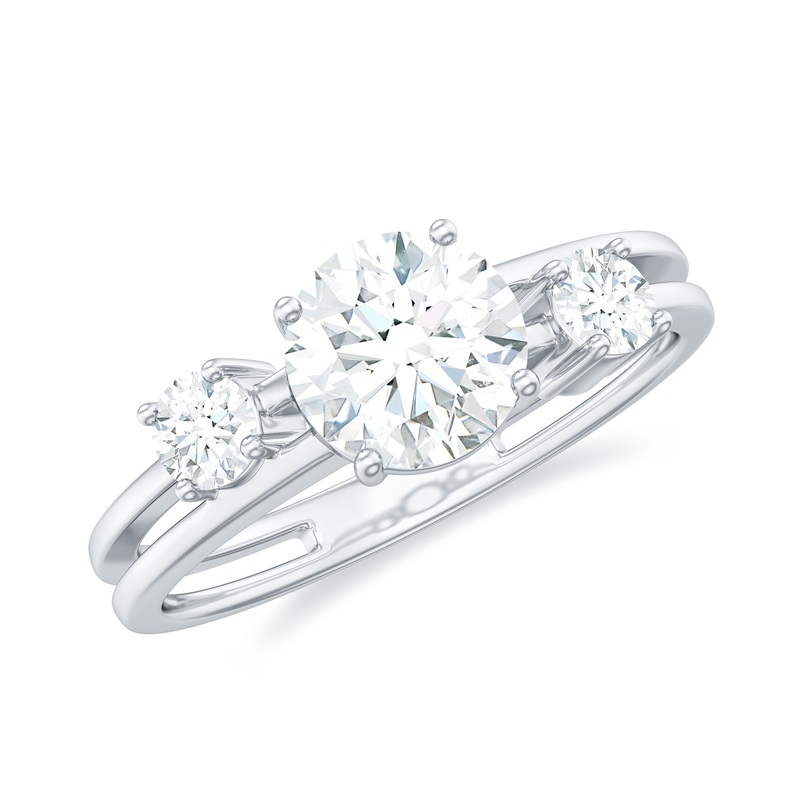 Round Shape Moissanite 3 Stone Double Band Ring in Gold