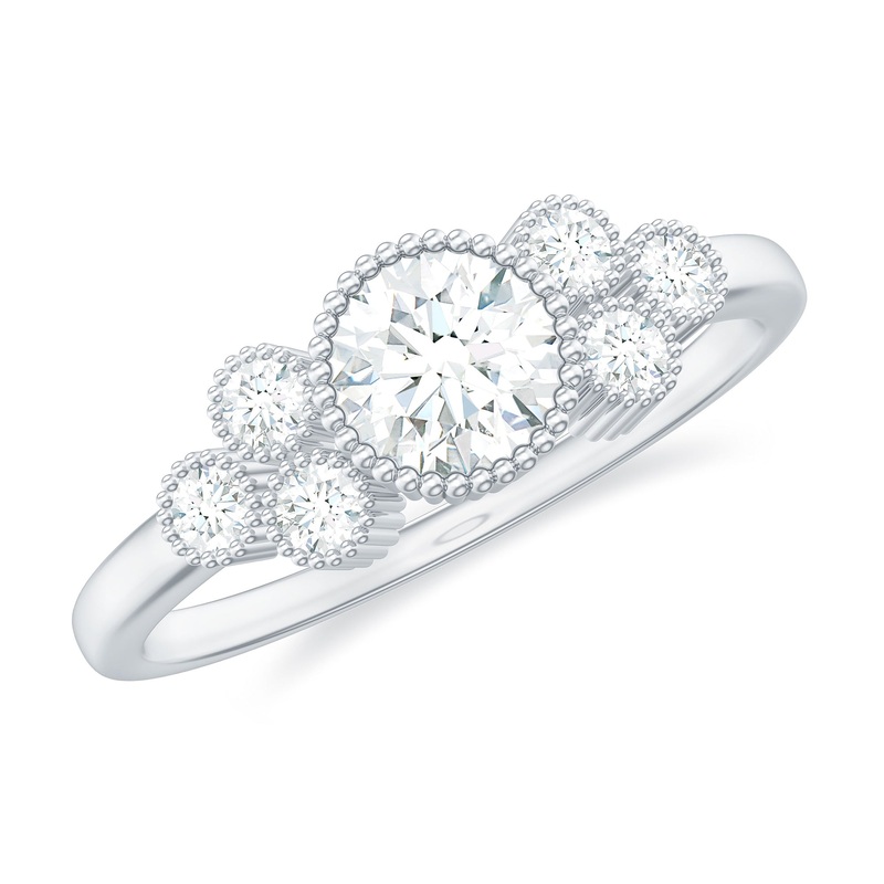 Round Shape Moissanite Designer Ring in Gold