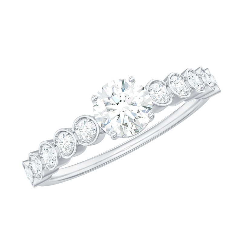 Round Shape Moissanite Solitaire Ring with Side Stones