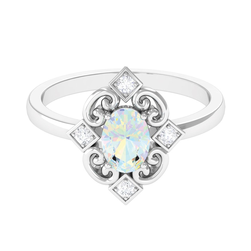 Solitaire Ethiopian Opal Art Deco Engagement Ring with Diamond