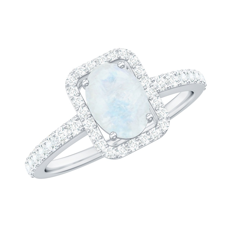 1.50 CT Oval Cut Moonstone Ring with Diamond Halo