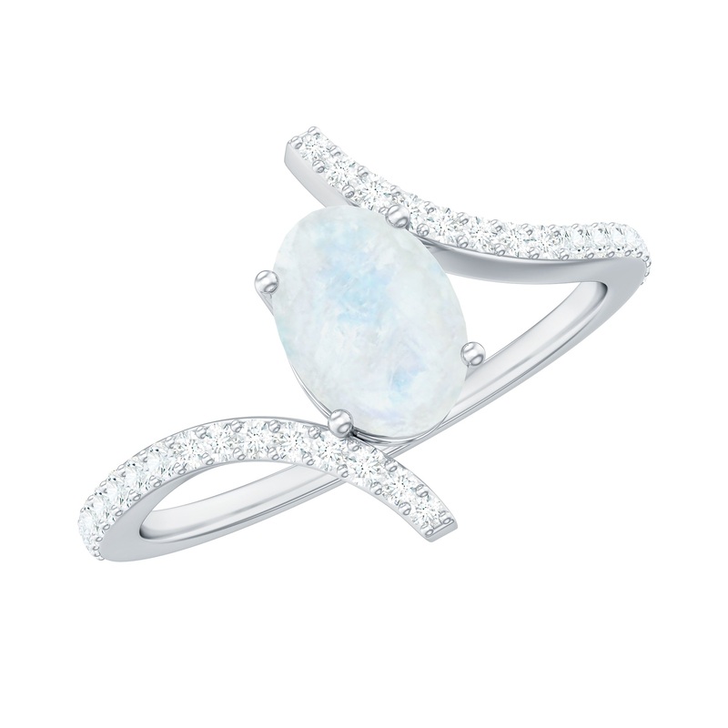 1.50 CT Oval Moonstone Solitaire Bypass Ring with Diamond