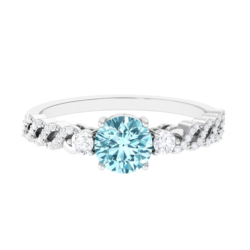 1 CT Solitaire Aquamarine and Diamond Designer Engagement Ring