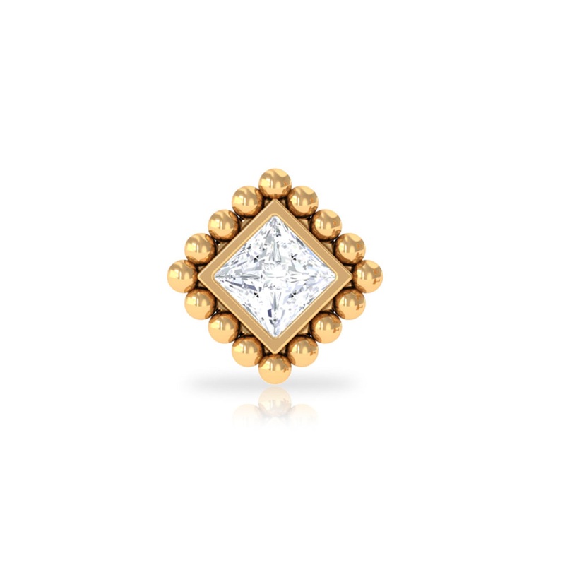 Princess Cut Diamond Solitaire Earring in Beaded Bezel Setting