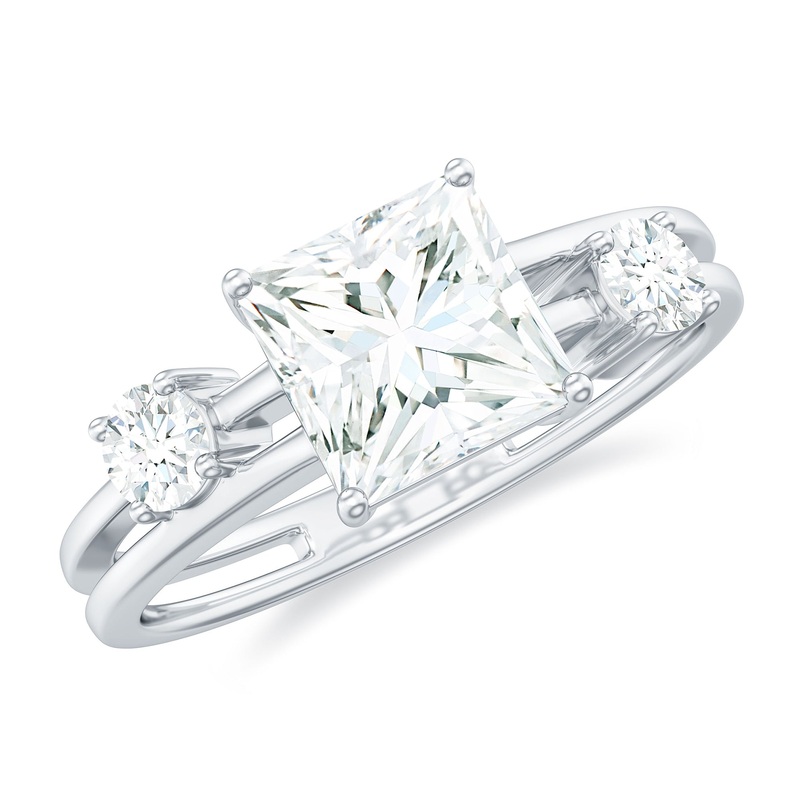 Princess Cut Moissanite Double Band Promise Ring in Gold
