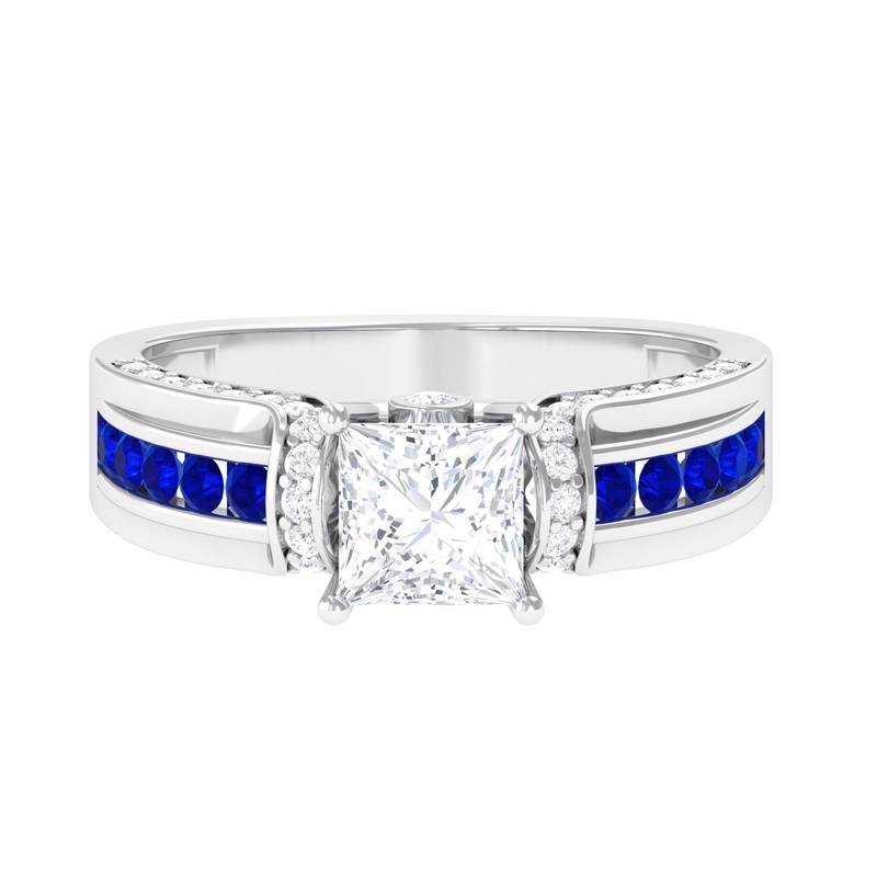 Princess Cut Moissanite Statement Band Engagement Ring