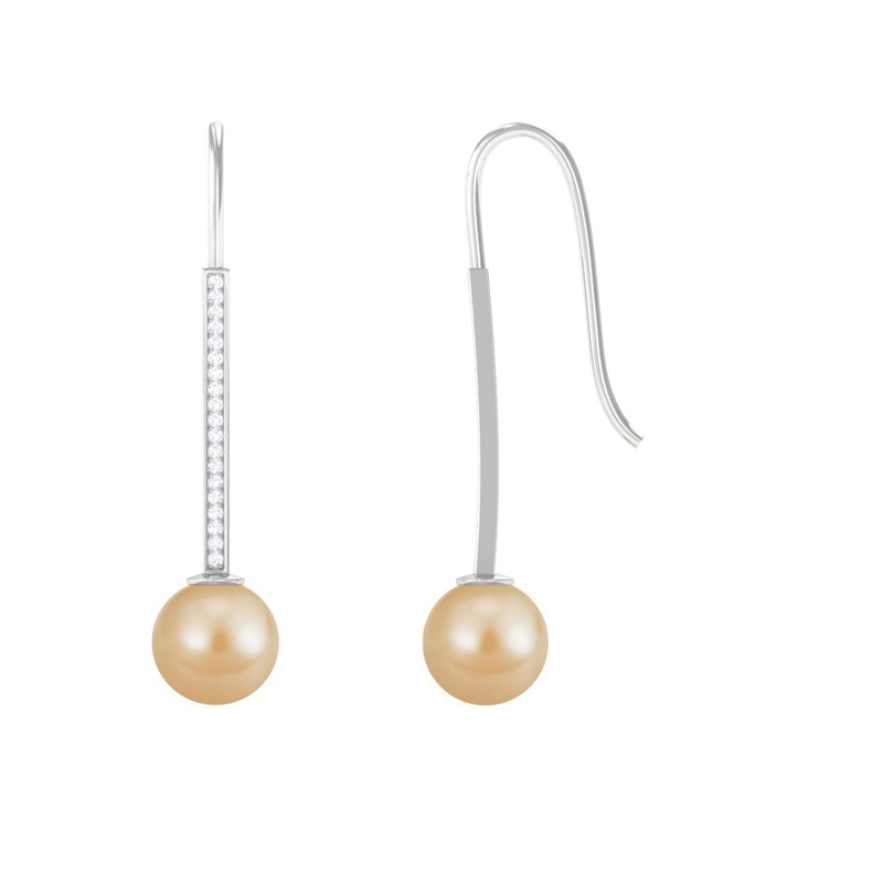 South Sea Pearl and Diamond Drop Earring with Fish Hook Closure