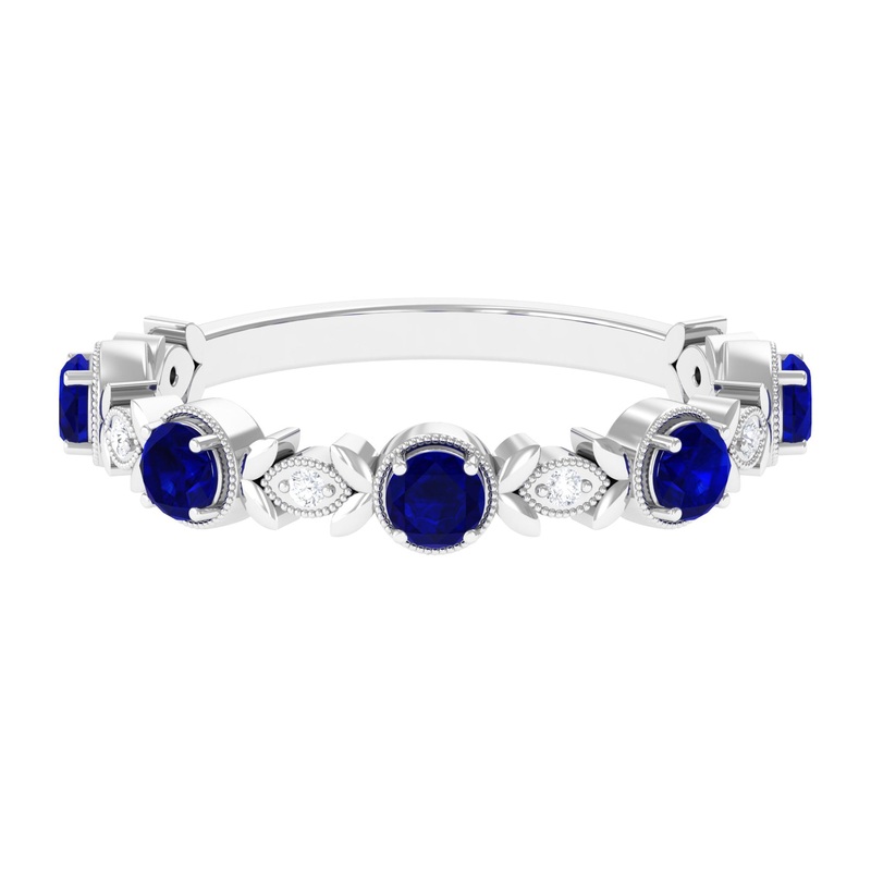 1 CT Floral Inspired Blue Sapphire and Diamond Half Eternity Ring