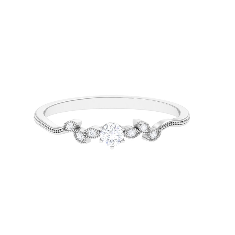Round Natural Diamond Leaf Branch Gold Ring