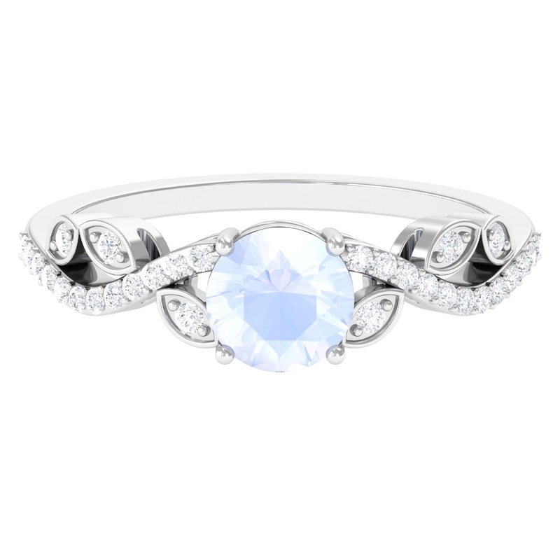 Round Shape Moonstone Designer Engagement Ring with Diamond
