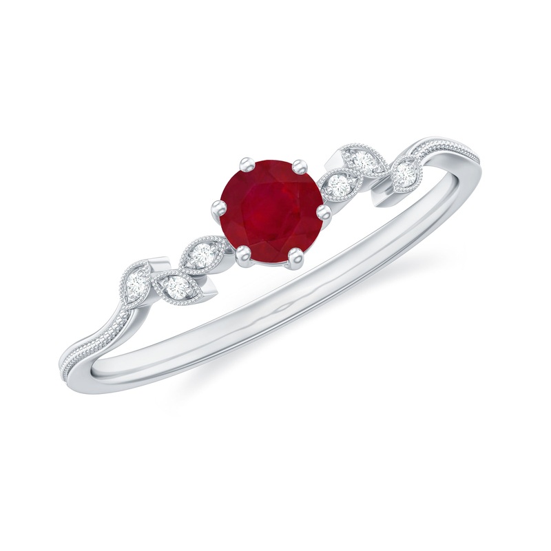 Ruby and Diamond Leaf Branch Promise Ring