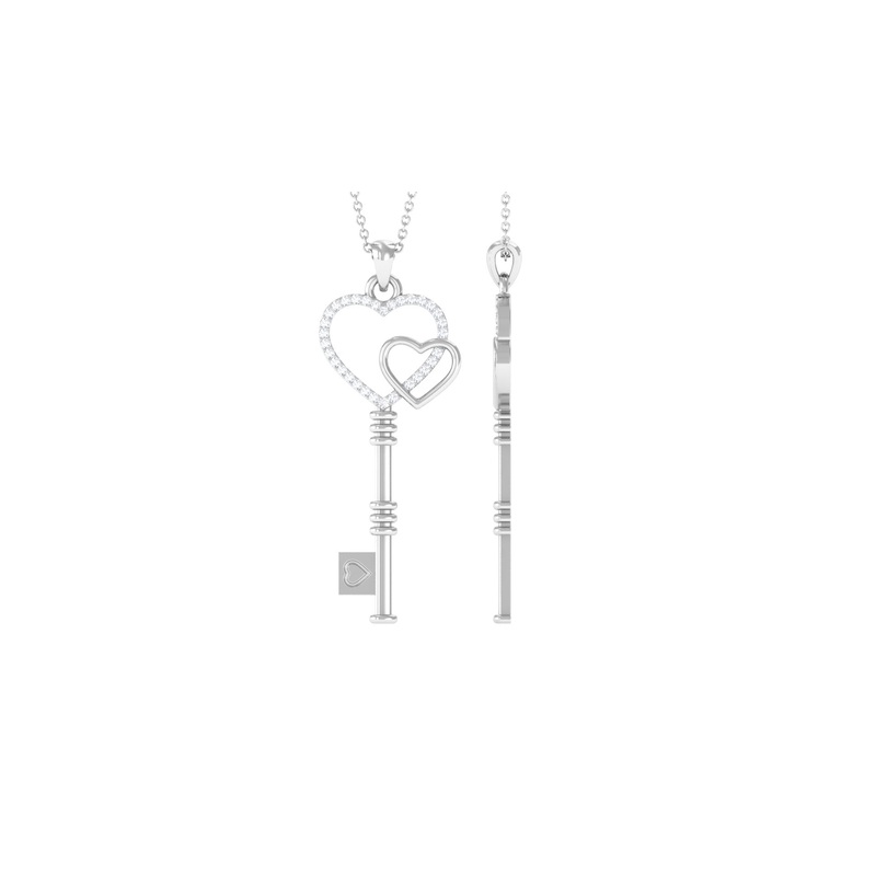 Unique Diamond Heart Key Necklace for Women