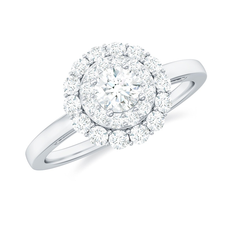 0.75 CT Certified Moissanite Vintage Inspired Double Halo Ring