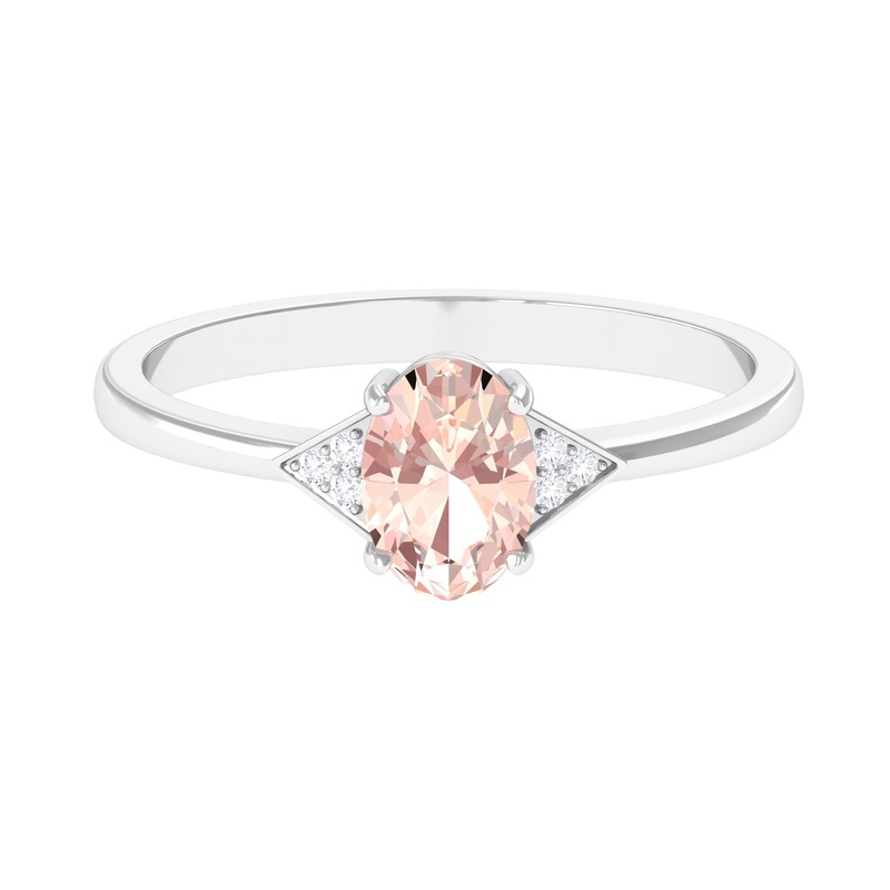 0.75 CT Oval Morganite Solitaire Ring with Diamond Accent