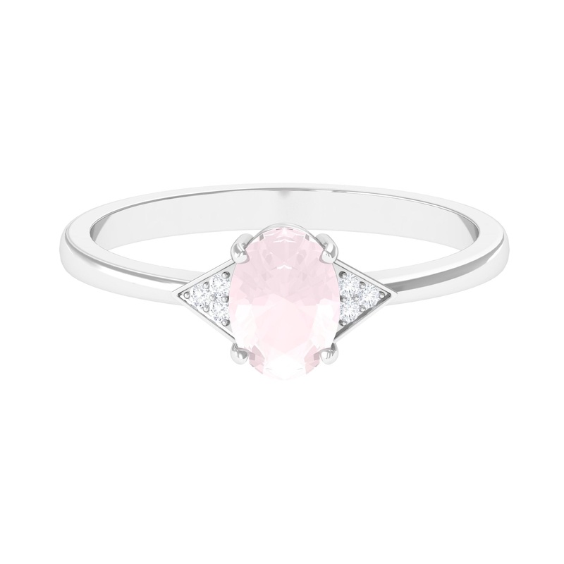 0.75 CT Oval Rose Quartz Solitaire Ring with Diamond Accent