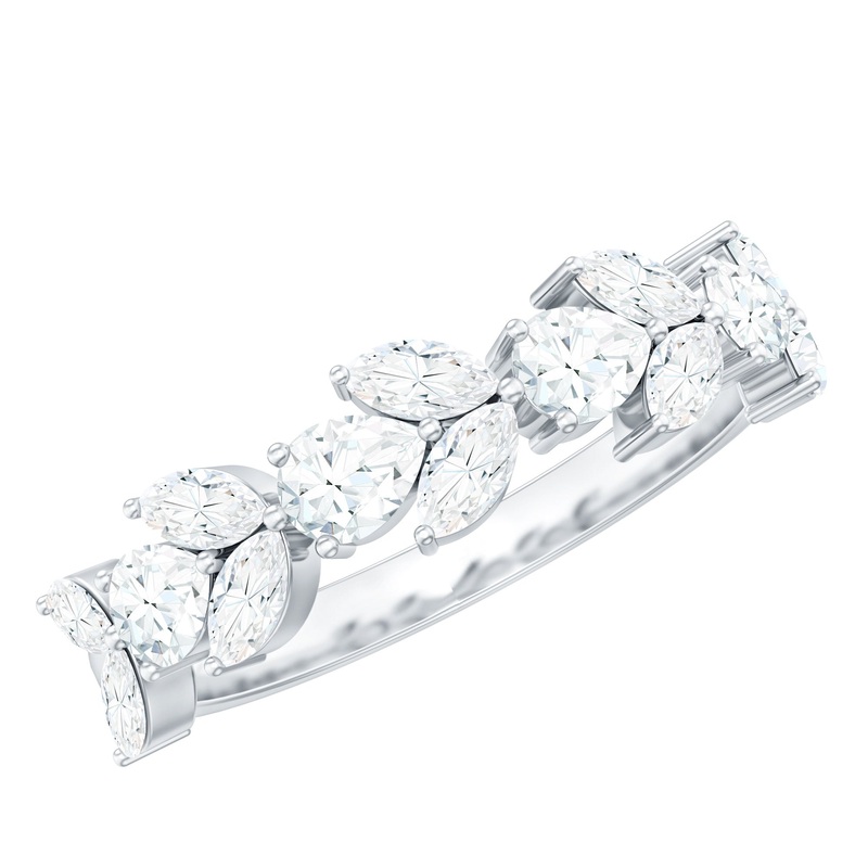 1.25 CT Marquise and Pear Cut Moissanite Leaf Half Eternity Ring