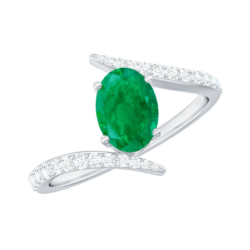 1.25 CT Oval Emerald Solitaire Bypass Ring with Diamond