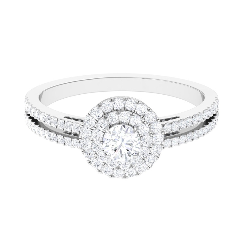 1 CT Round Cubic Zirconia Double Halo Engagement Ring