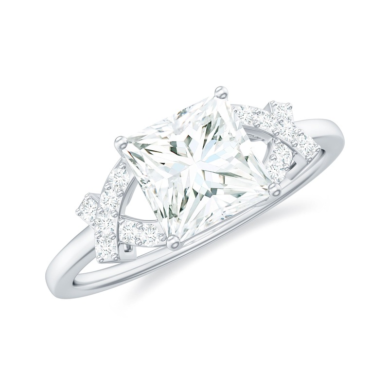 Princess Cut Moissanite Solitaire Ring in Spilt Shank