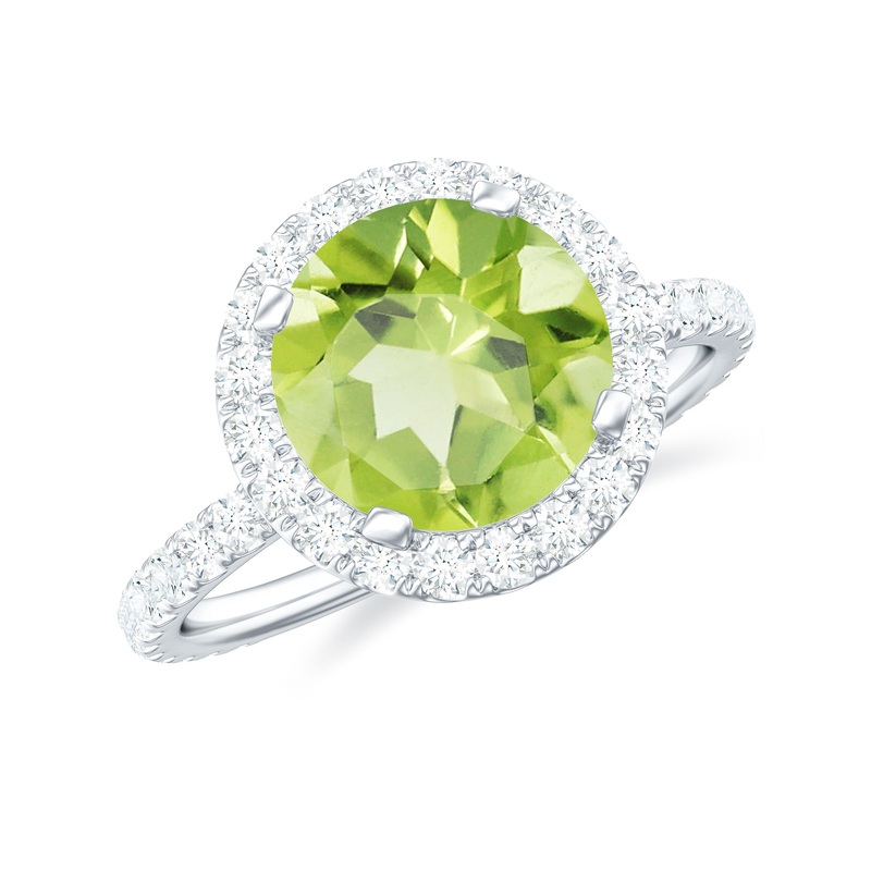 Real Peridot Halo Engagement Ring with Moissanite