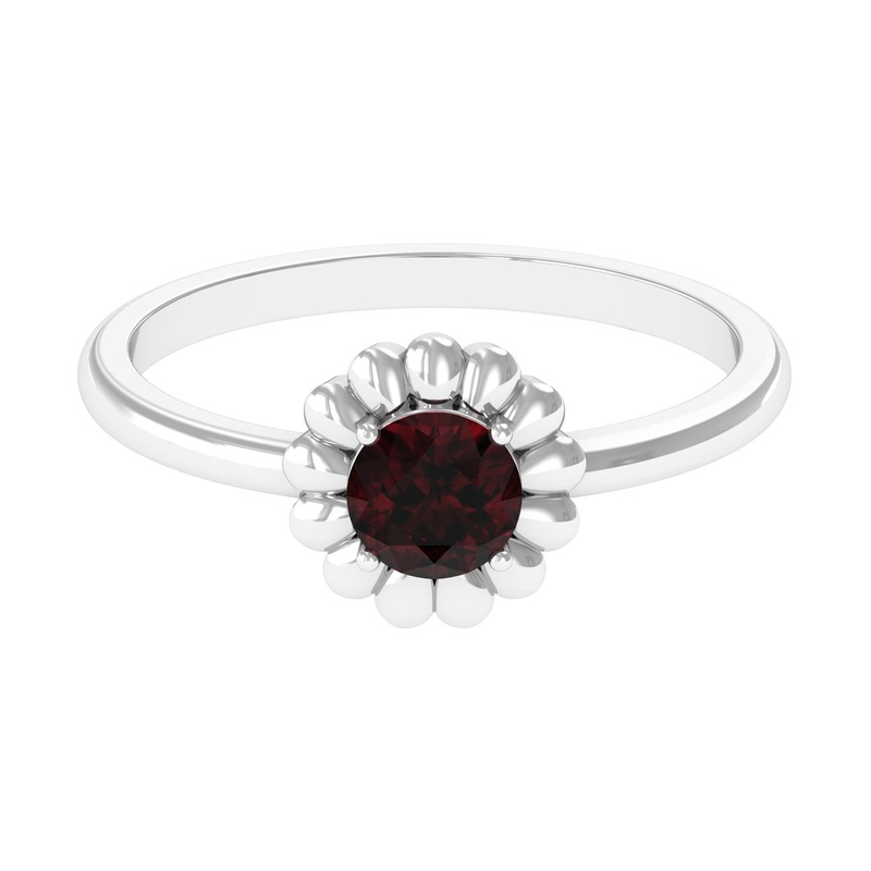 Round Cut Solitaire Garnet Flower Ring