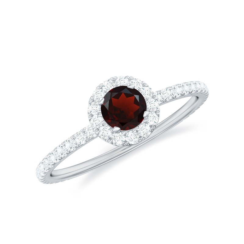 Round Garnet Minimal Engagement Ring with Diamond
