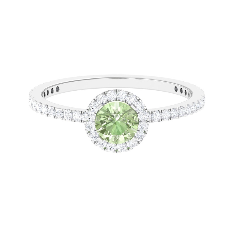 Round Green Sapphire Halo Engagement Ring with Diamond