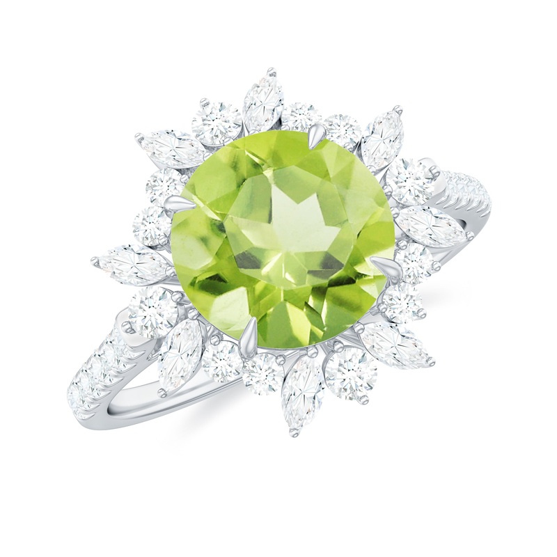 Round Peridot Statement Ring with Moissanite Floral Halo