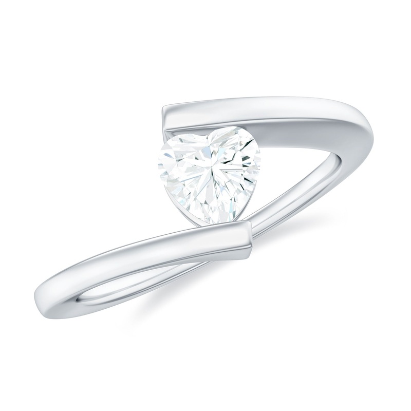 Simple Heart Shape Moissanite Solitaire Bypass Gold Ring