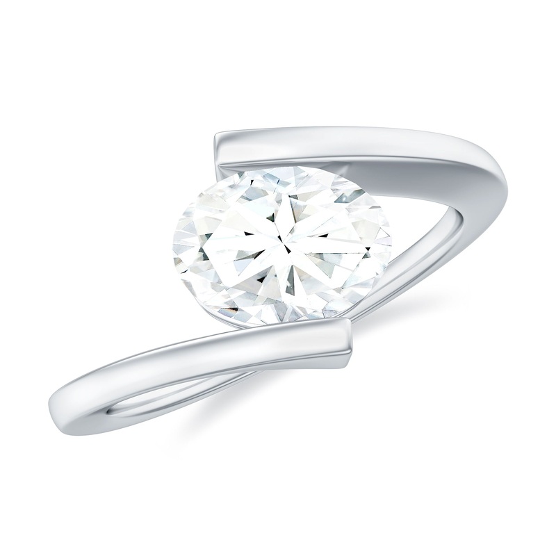 Simple Oval Cut Moissanite Solitaire Bypass Gold Ring