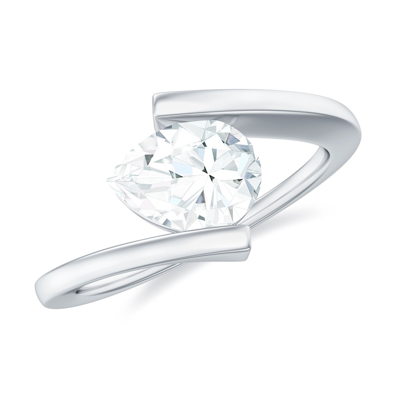 Simple Pear Shaped Moissanite Solitaire Bypass Gold Ring