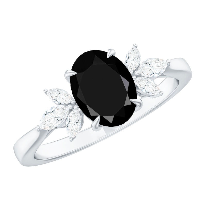 1.5 CT Claw Set Oval Black Onyx Solitaire Ring with Diamond
