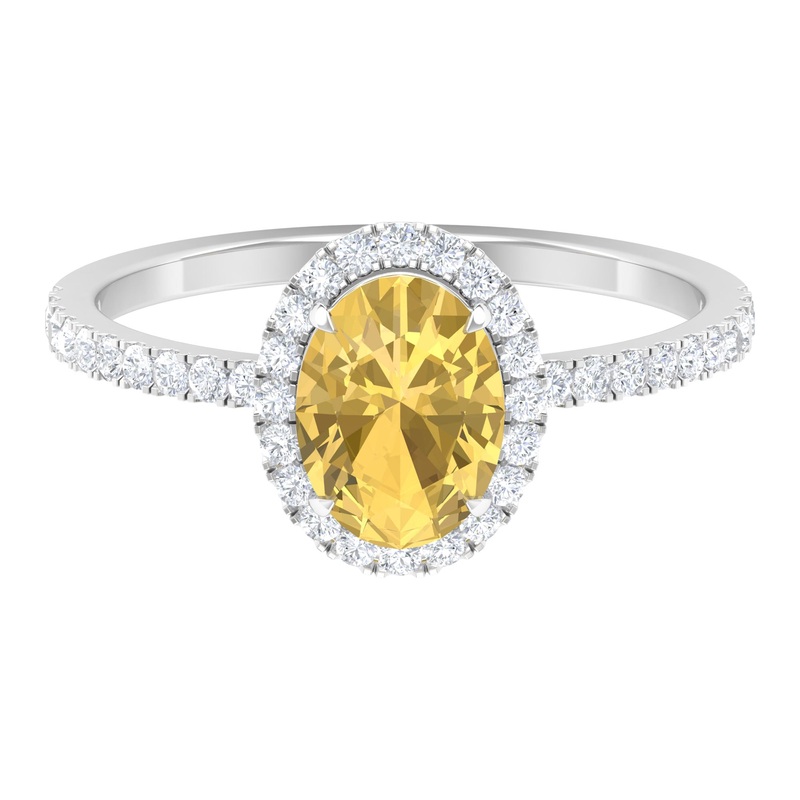 1.5 CT Oval Cut Citrine and Diamond Halo Engagement Ring