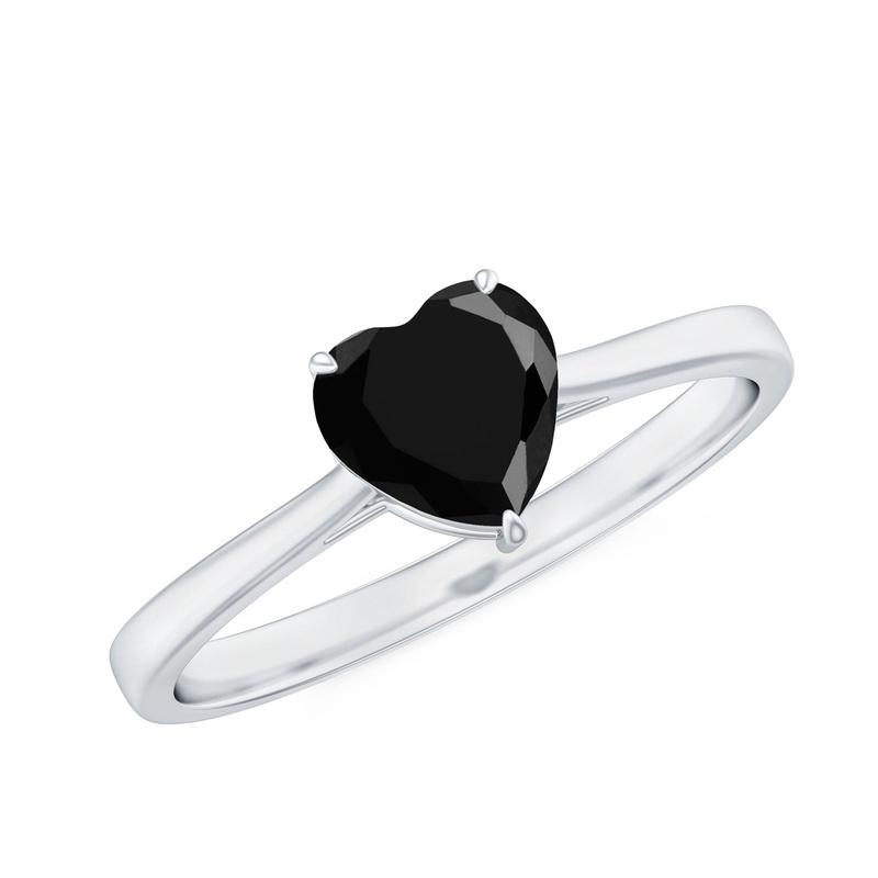 1 CT Heart Shape Black Onyx Solitaire Ring in Claw Setting