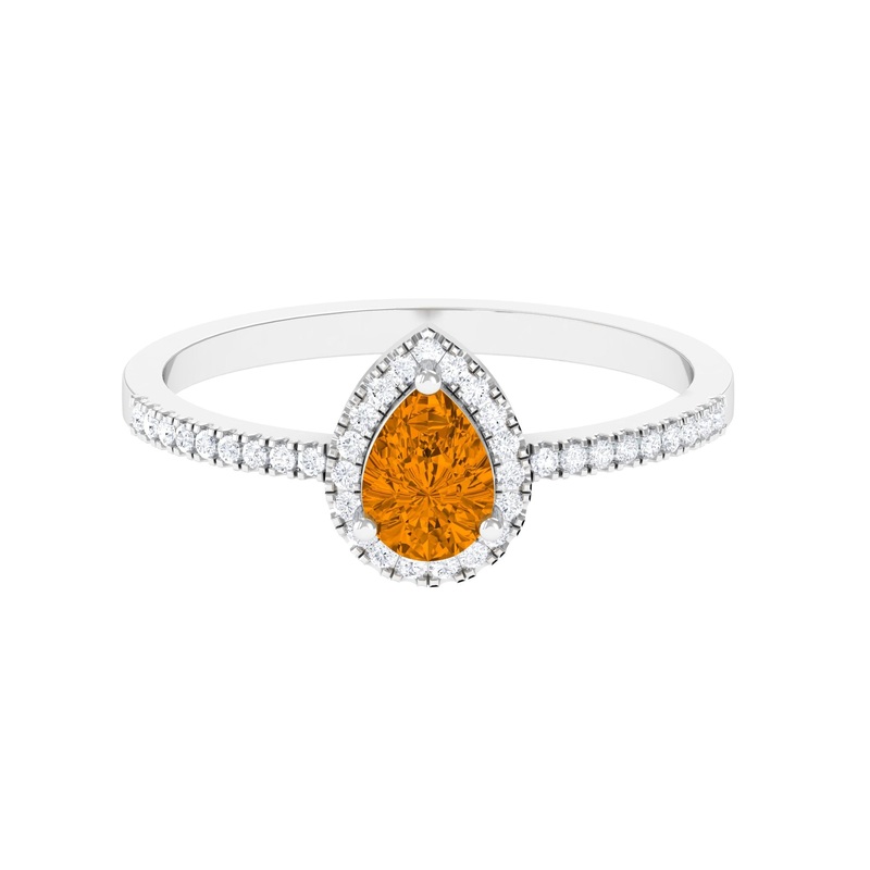 1 CT Natural Citrine Teardrop Halo Engagement Ring with Diamond