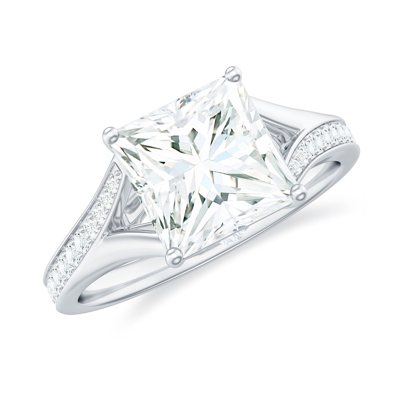 Princess Cut Moissanite Gold Solitaire Engagement Ring in Split Shank