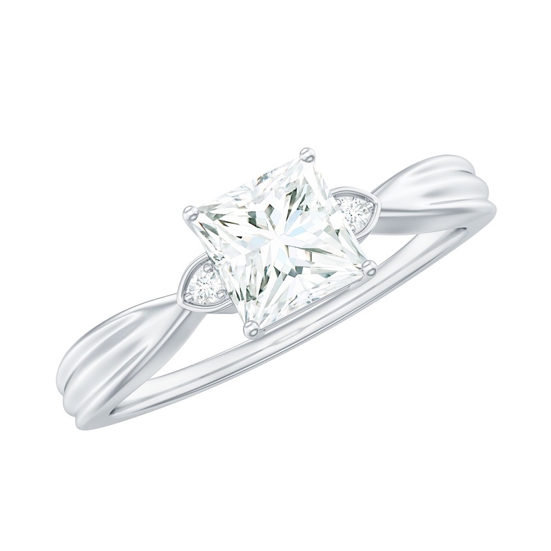 Princess Cut Moissanite Simple Solitaire Engagement Ring for Girlfriend