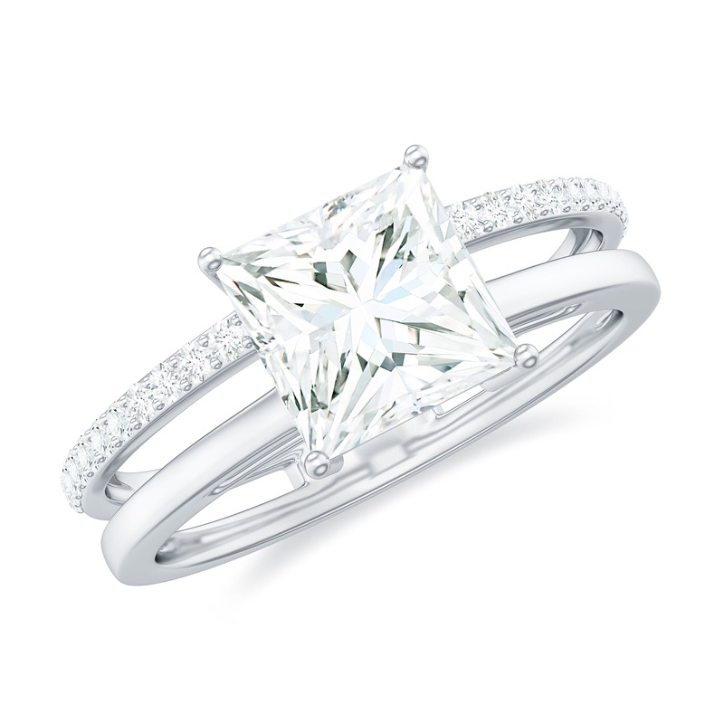 Princess Cut Solitaire Moissanite Double Band Engagement Ring