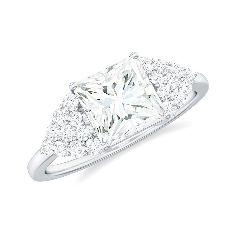 Princess Moissanite Solitaire Engagement Ring with Side Stones