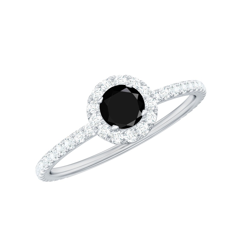 Round Black Onyx Minimal Engagement Ring with Diamond