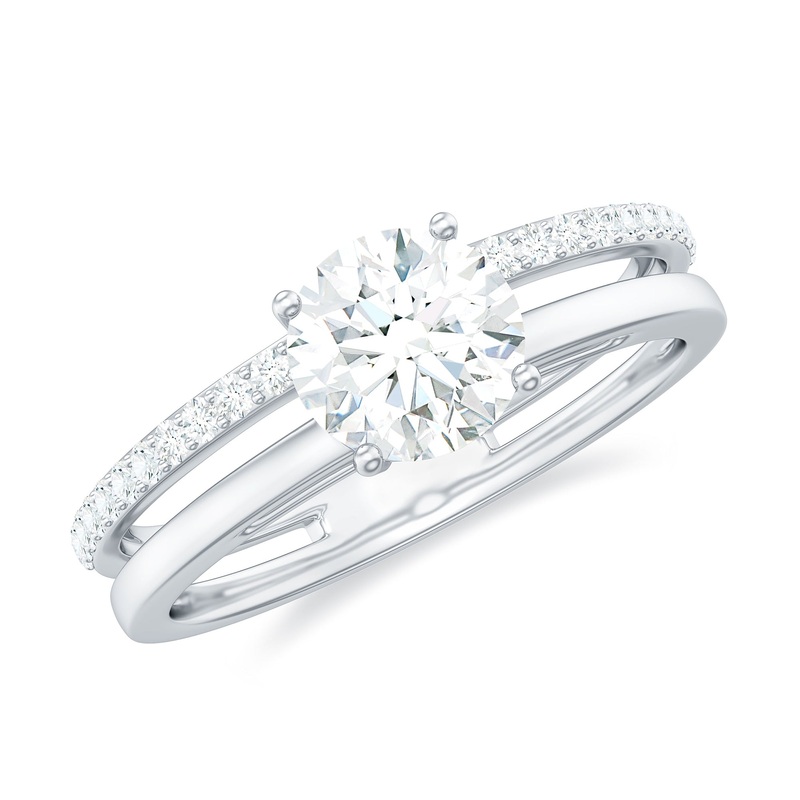 Round Cut Solitaire Moissanite Engagement Double Band Ring