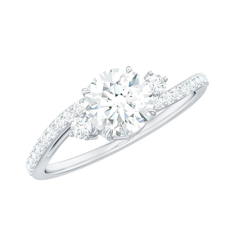 Round Shape Moissanite Bypass Engagement Ring with Side Stones