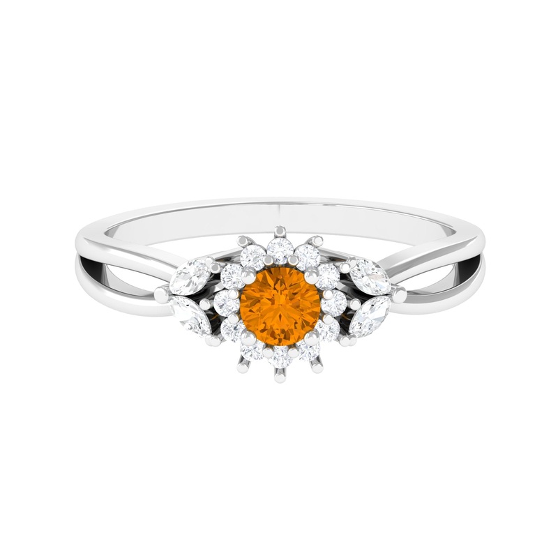 Split Shank Citrine Flower Engagement Ring with Diamond