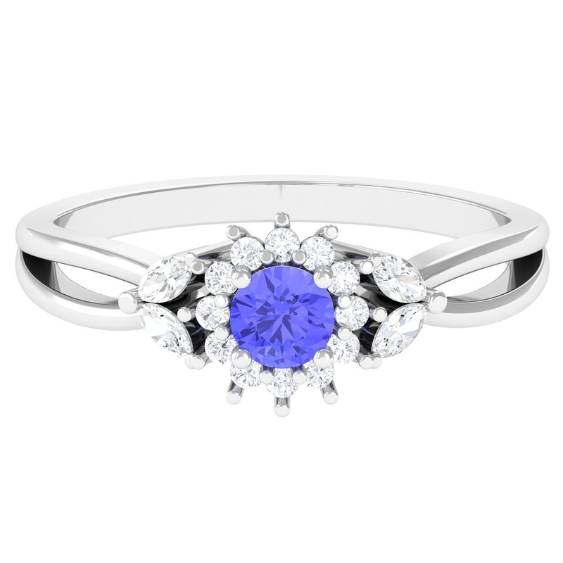 Split Shank Tanzanite Flower Engagement Ring with Diamond