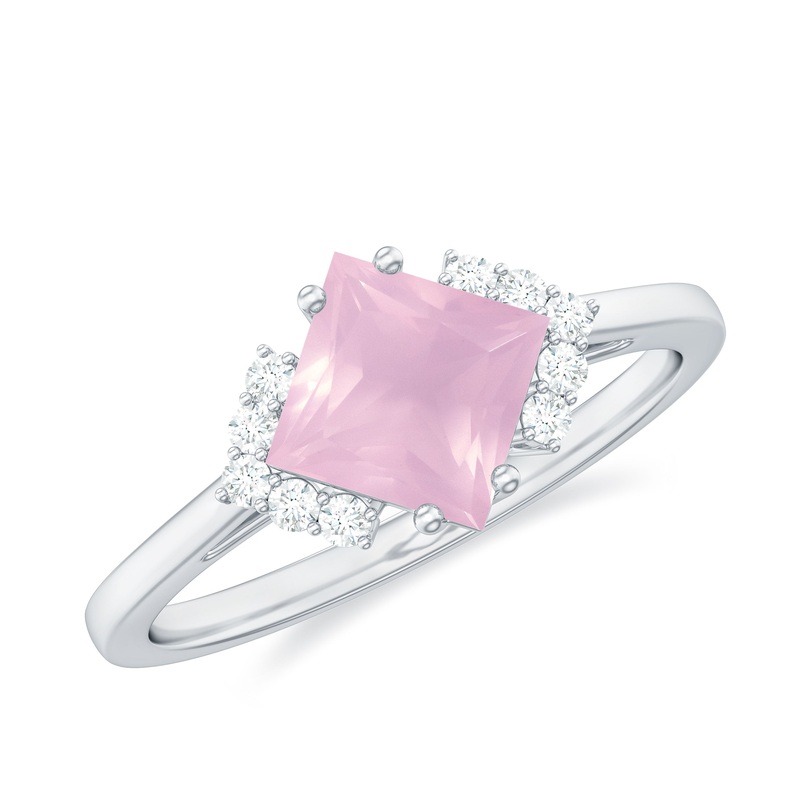 1.25 CT Princess Cut Rose Quartz Engagement Ring with Diamond