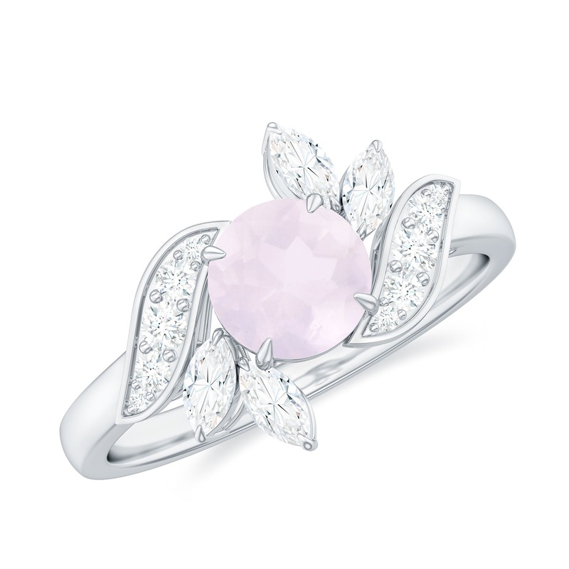 1.25 CT Rose Quartz Flower Engagement Ring with Diamond