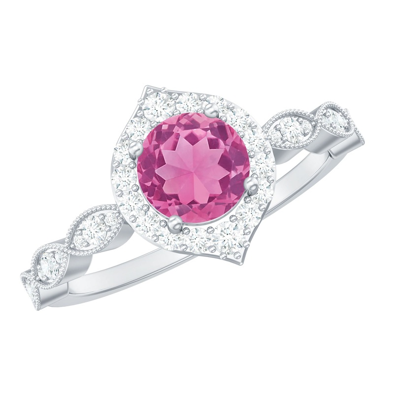 1.25 CT Vintage Style Pink Tourmaline Engagement Ring with Diamond