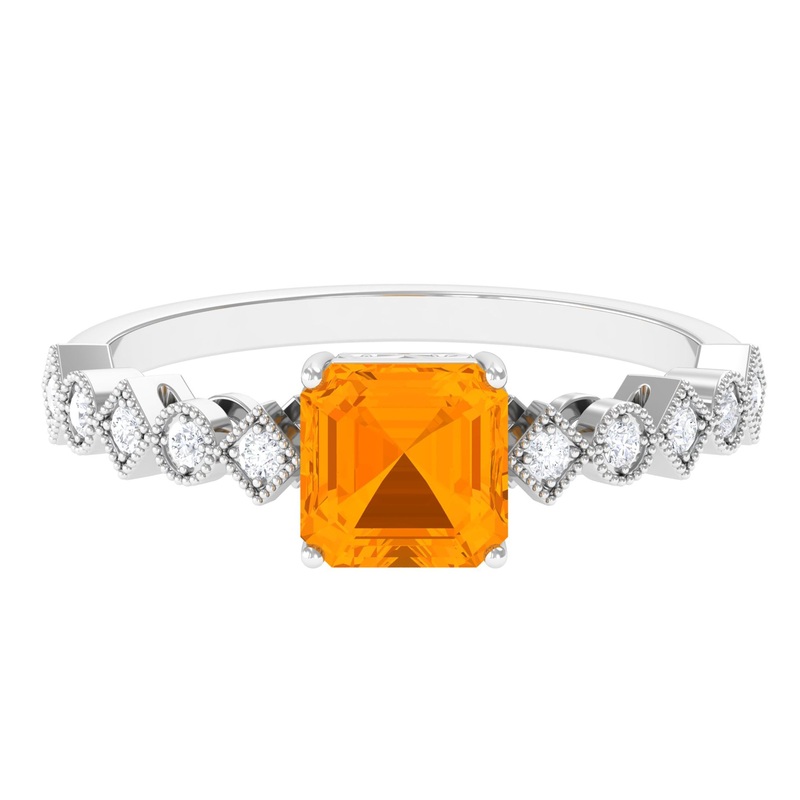 1.5 CT Asscher Cut Fire Opal Solitaire Engagement Ring with Diamond