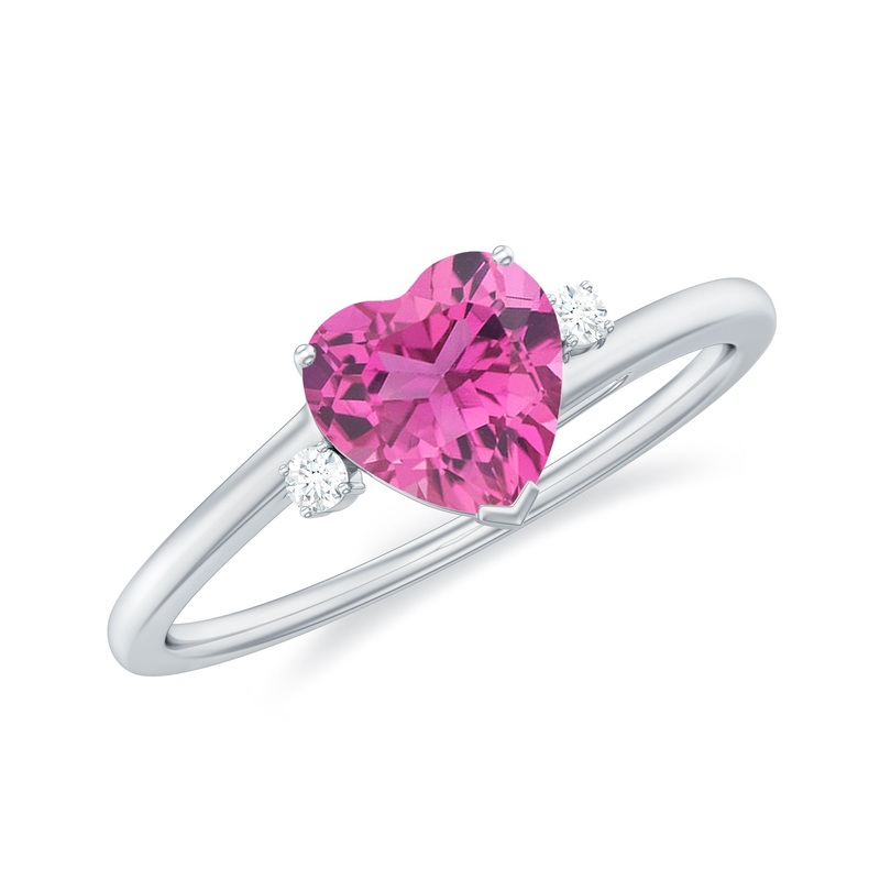 1 CT Heart Shape Pink Tourmaline Solitaire Promise Ring with Diamond