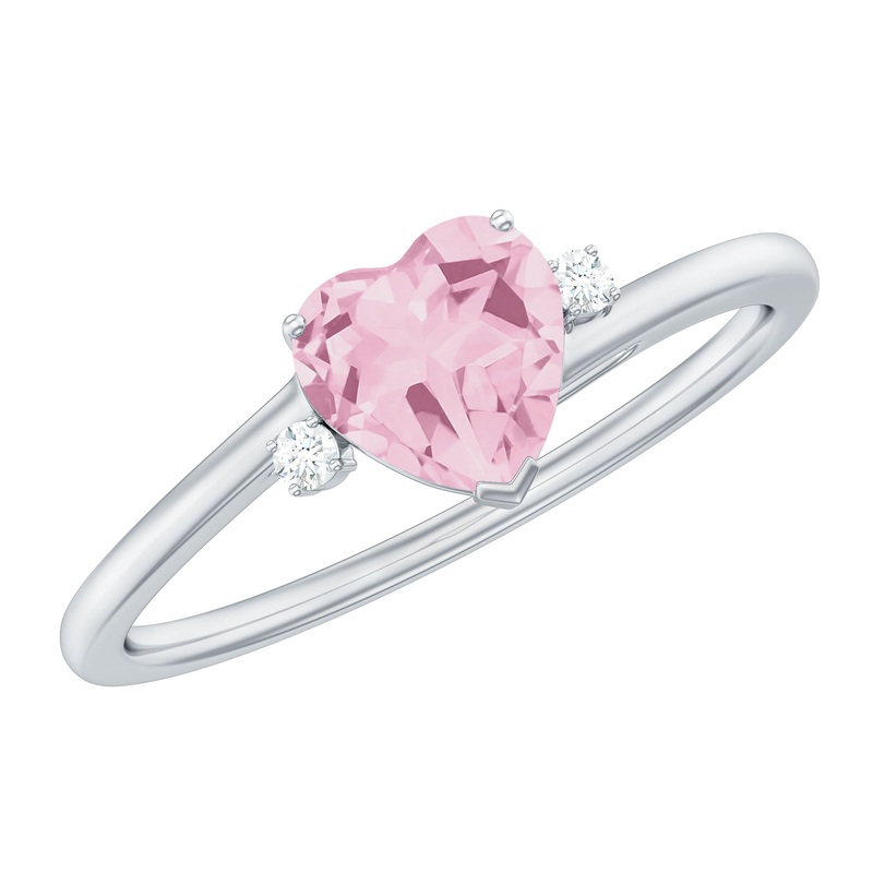 1 CT Heart Shape Rose Quartz Solitaire Promise Ring with Diamond